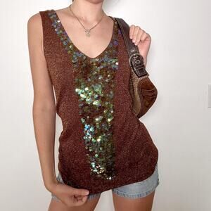 Brown sequin necessary objects tank top